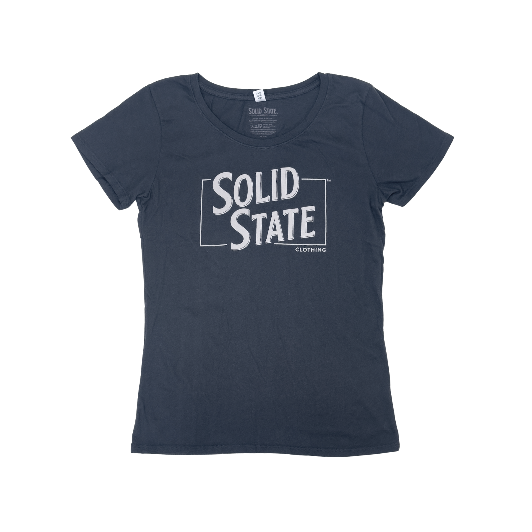Women's Overdyed Black Solid State Clothing Logo T-Shirt