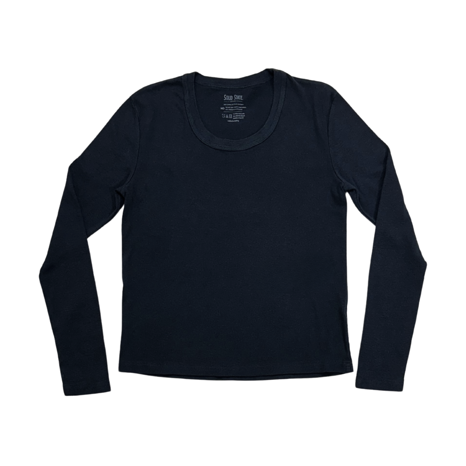 Women's Overdyed Black NC Ribbed Cotton Fitted Long Sleeve T-Shirt