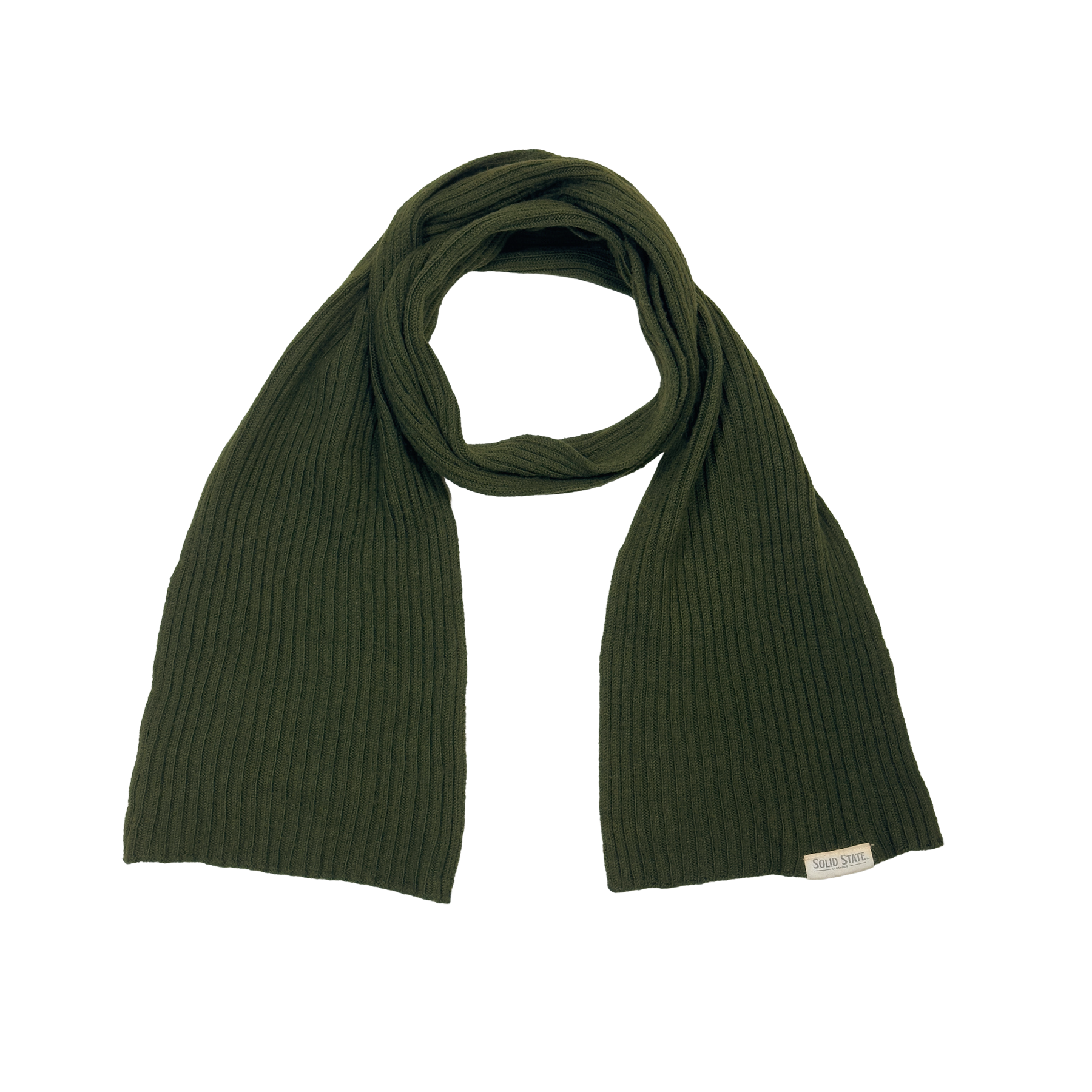 Green ribbed scarf on a white background