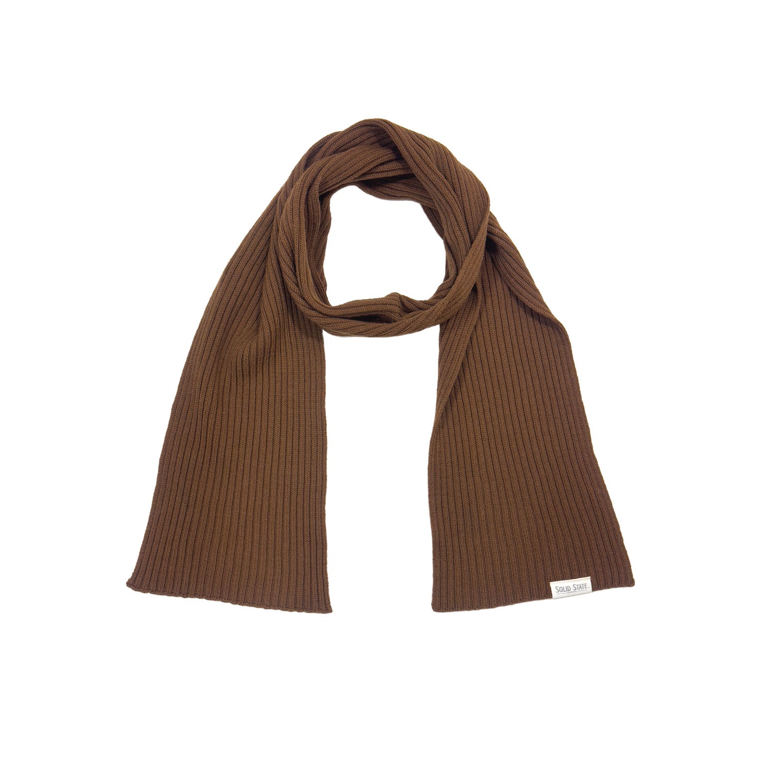 Brown ribbed scarf on a white background
