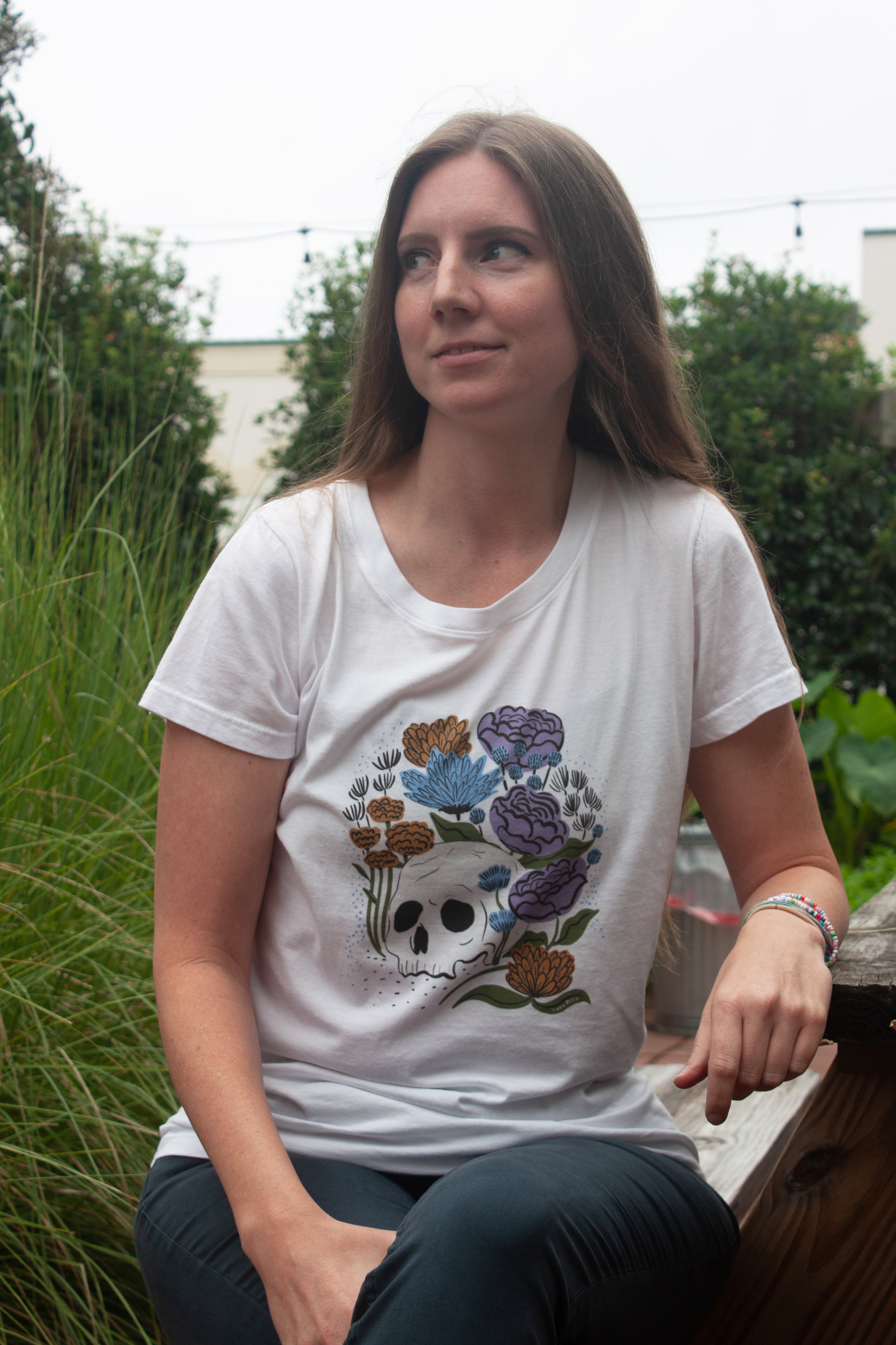 NC Cotton + Tara Reed Graphic T-Shirt - Fall Skull Garden