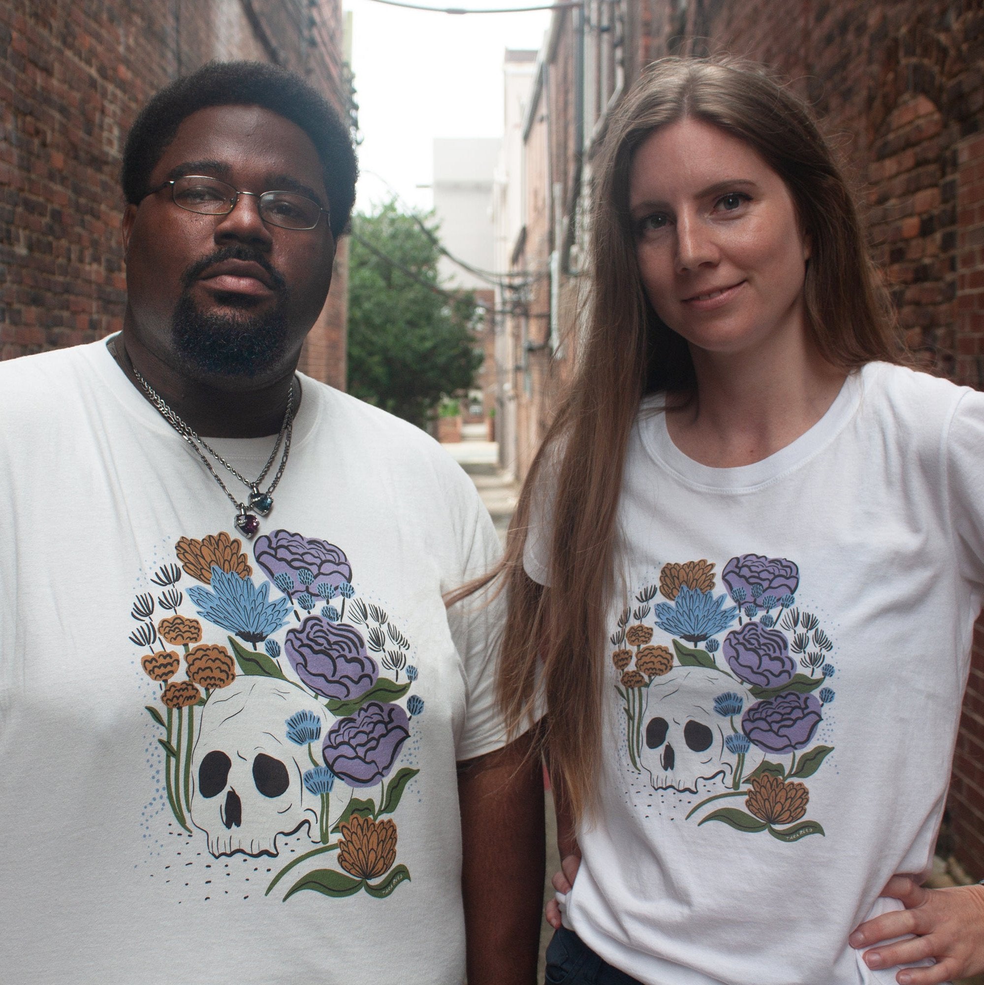 NC Cotton + Tara Reed Graphic T-Shirt - Fall Skull Garden